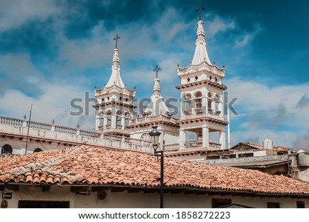 Church in the town of Mazamitla Jalisco, cloudy sky Royalty-Free Stock Photo #1858272223