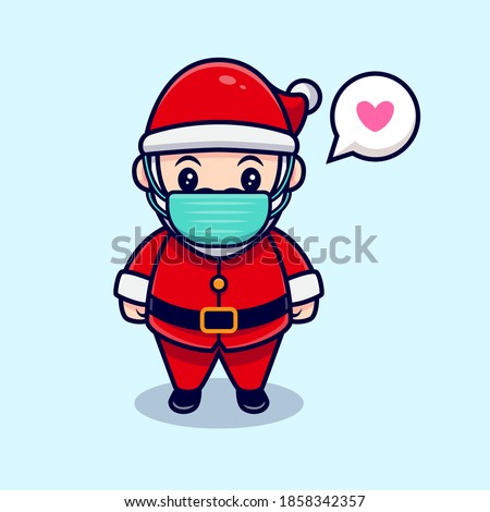 Cute Santa Claus Wearing A Mask Cartoon Vector Icon Illustration. Flat Cartoon Style