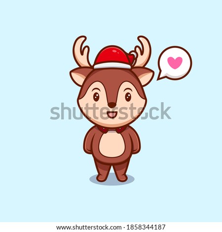 Cute Christmas Reindeer fall in Love Cartoon Vector Icon Illustration.