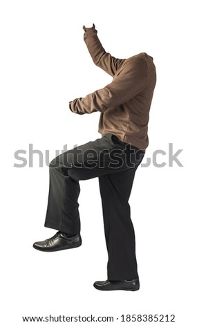 men's brown sweater, black pants and black  leather shoes  isolated on white background.casual clothes