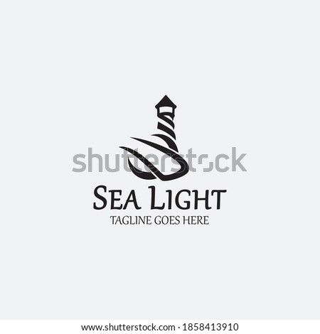Sea light house logo design template. Vector illustration