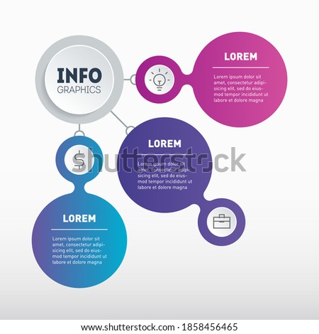 Infographic or diagram of technological or education process with 3 directions. Brochure design template. Business presentation concept with three options. Template of info chart.