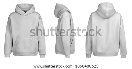 Gray hoodie template. Hoodie sweatshirt long sleeve with clipping path, hoody for design mockup for print, isolated on white background. Royalty-Free Stock Photo #1858488625