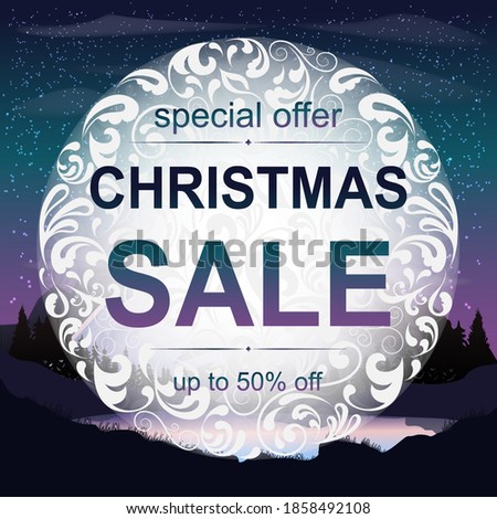 Christmas New Year discounts. Vector banner. Colorful. Starry sky