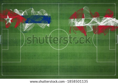 Cuba vs Denmark Soccer Match, national colors, national flags, soccer field, football game, Competition concept, Copy space