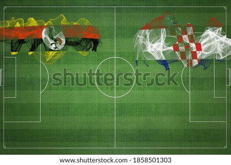 Uganda vs Croatia Soccer Match, national colors, national flags, soccer field, football game, Competition concept, Copy space