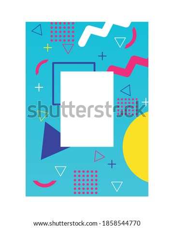 light blue color memphis style background with figures and rectangle vector illustration design