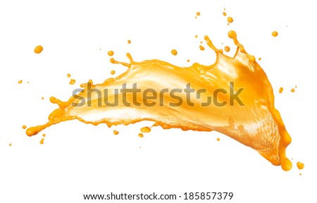 orange juice splash isolated on white background Royalty-Free Stock Photo #185857379