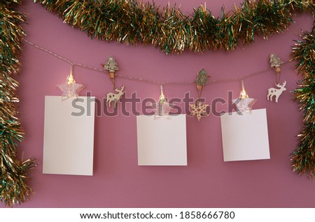 festive interior of the house with cards for inserting photos