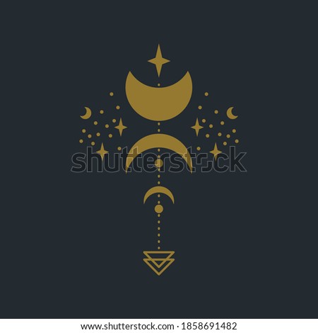 Magic moon and sun geometric  design. Boho decor, esoteric shapes. Vector illustration for poster, card, shirt and more.