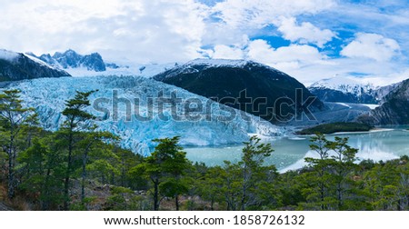 Pia Glacier of Darwin Mountain Range in Beagle Channel in Tierra del Fuego Archipelago of Magellan and Chilean Antarctica Region of Chile in South America Royalty-Free Stock Photo #1858726132