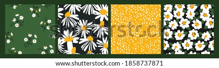 Abstract floral seamless patterns with chamomile. Trendy hand drawn textures. Modern abstract design for,paper, cover, fabric and other users
