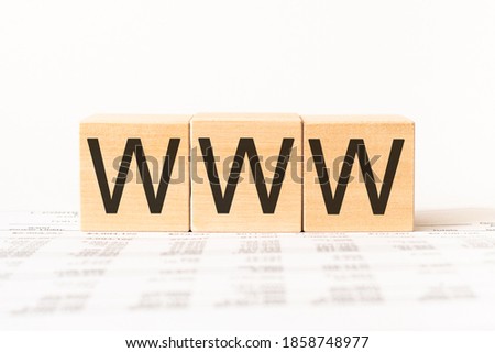 Word www. Wooden small cubes with letters isolated on white background with copy space available.Business Concept image.