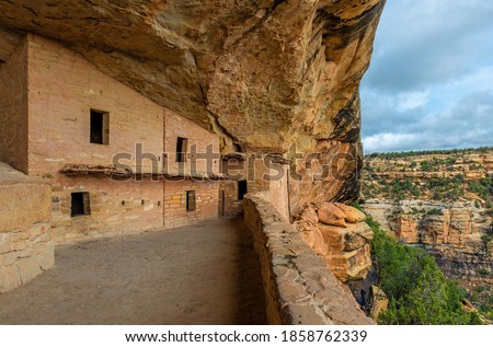 Long House cliff house Pueblo indigenous construction, Mesa Verde national park, Colorado, USA. Royalty-Free Stock Photo #1858762339