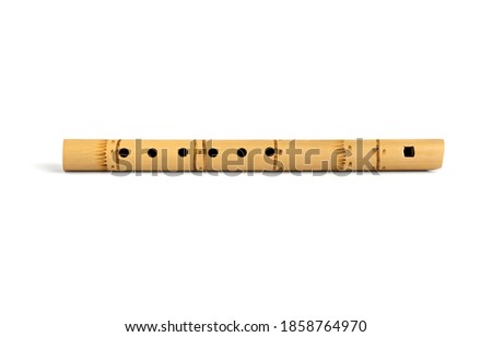 Peruvian flute isolated on white with shadow. South American national musical instrument. A folk musical instrument of the Indians. Royalty-Free Stock Photo #1858764970