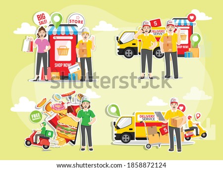 Online shopping, Online delivery service concept, flat design set Vector illustration.
