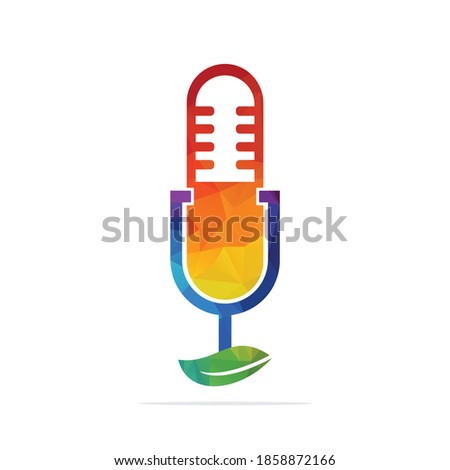 Podcast Drink leaf nature ecology vector logo design. Drink Podcast talk show logo with mic and leaves.