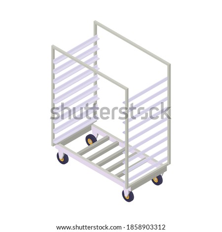 Shelves on wheels equipment for cafe or shop 3d vector illustration