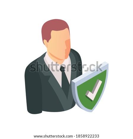 Insurance isometric character of agent on blank background vector illustration