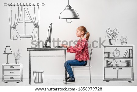 Little girl working in room sketch