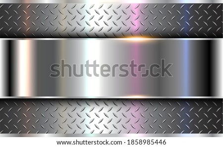 Background silver metallic, 3d chrome vector design with diamond plate sheet metal texture. Royalty-Free Stock Photo #1858985446
