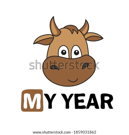 Cute cartoon bull. Baby bull, symbol of 2021 for print My year