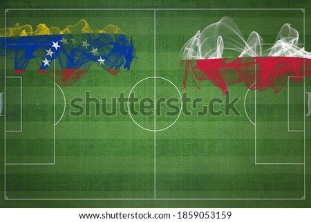Venezuela vs Poland Soccer Match, national colors, national flags, soccer field, football game, Competition concept, Copy space