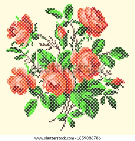 vector illustration cross stitch red roses