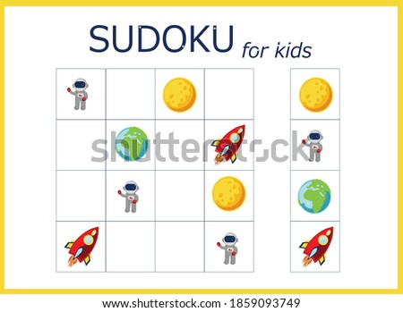 Sudoku for kids. Sudoku. Children's puzzles. Educational game for children. red rocket in space, astronaut