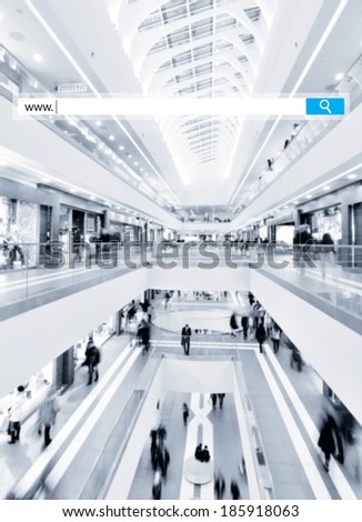 search box on blurred photo of a modern mall
