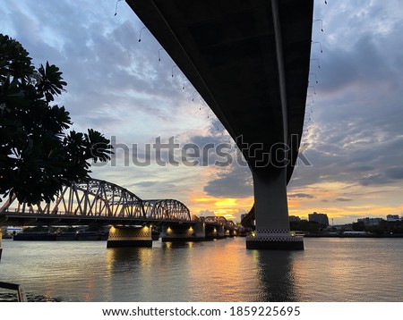 Rama Three Bridge cross with Bangkok Bridge before sunset