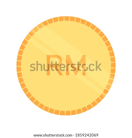 Coin clip art with a sign of Malaysian ringgit. Simple flat vector illustration isolated on white background. Design element icon sign symbol for money, bank, finance, investment, saving, concept.