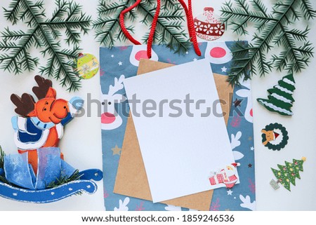christmas card for kids with santa claus and fir branch