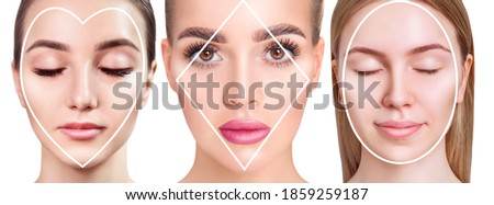 Three different women with different contour on face. Shape of face concept. Royalty-Free Stock Photo #1859259187