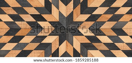 Wooden wall with geometric pattern. Wood texture background. 