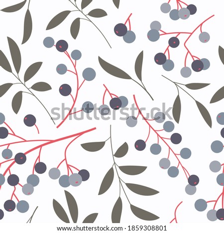 Seamless pattern with New Year's berries and leaves. Vector texture for decorating paper, books, covers, invitations, fabric, wallpaper, etc.