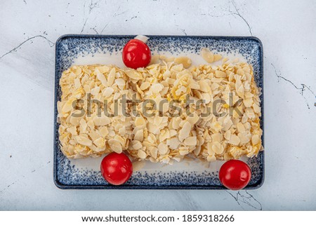 Turkish cuisine appetizers; almond coating greek cheese appetizer.