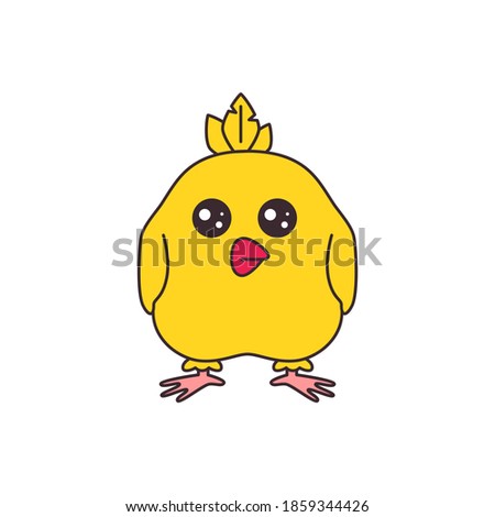 Cartoon cute funny chicken baby vector illustration for sticker