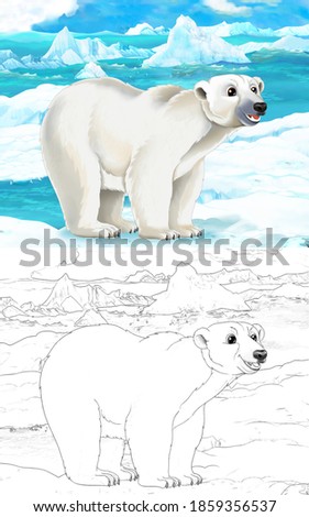 cartoon scene with wild animals like bear in polar nature - illustration for children