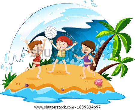 Isolated people at the beach illustration