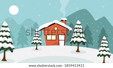 vector illustration of flat design snowy winter landscape background
