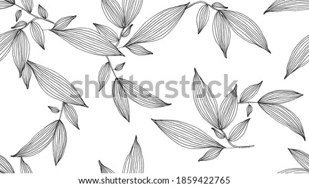 Botanical seamless pattern, hand drawn line art  leaves on white Royalty-Free Stock Photo #1859422765