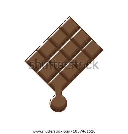 Cute isolated melting chocolate bar. Sticker, patch, badge, pin or tattoo. White background. Flat linear style illustration.