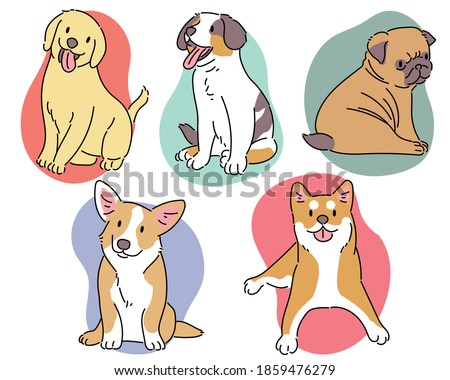 Different breeds of dogs. hand drawn style vector design illustrations. 