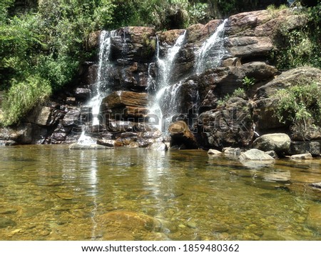 Close up picture of Sari ella waterfall situated in panvila district Sri lanka.