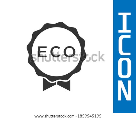 Grey Banner, label, tag, logo for eco green healthy food icon isolated on white background. Organic product. Healthy food sticker.  Vector