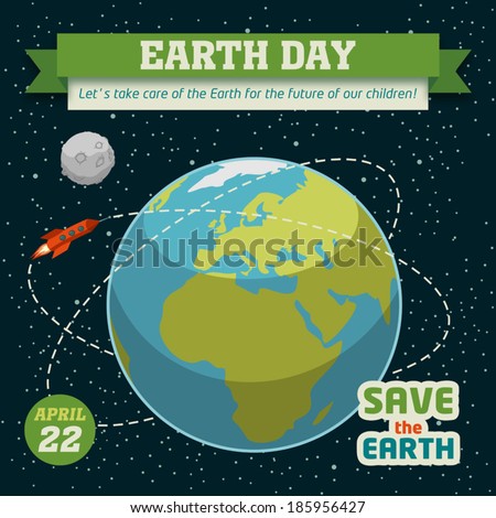 Earth day holiday poster in flat design on space background