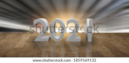 wood stage podium for product during december, january happy new year 2021 for Metaphor technology connection internet, digital idea to startup in success future studio prop mockup banner background.