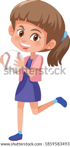 Girl holding baseball cartoon character isolated on white background illustration