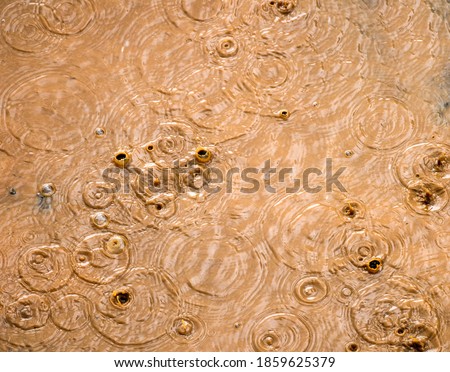 Round droplets of water over circles on the water.
